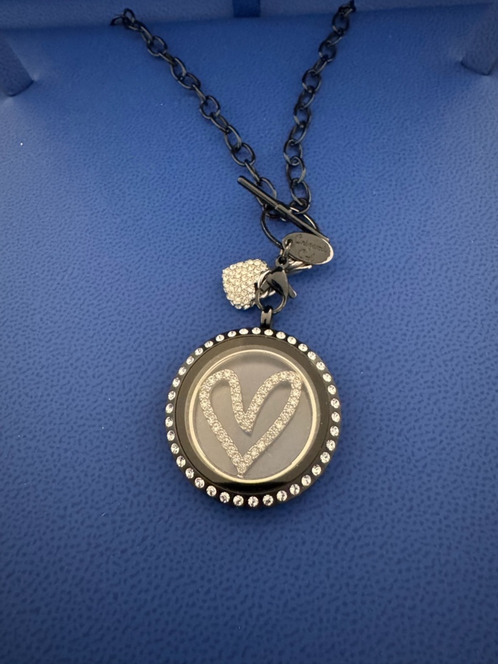 Origami Owl Black Pendant Necklace with Clear Crystals